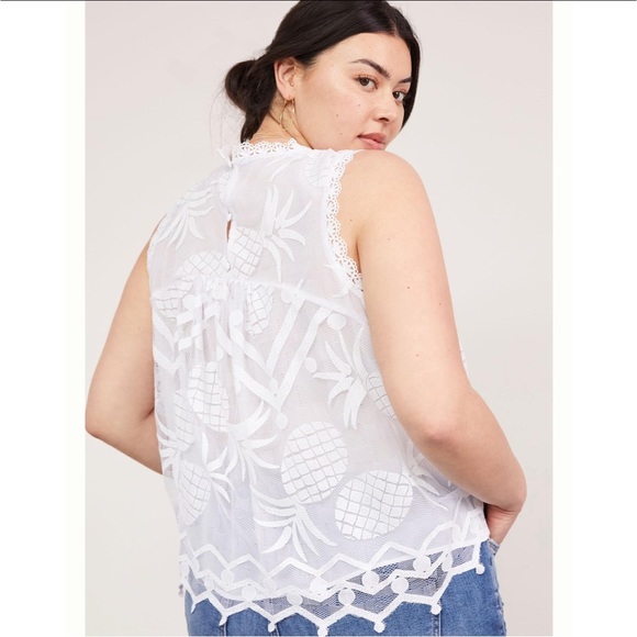 Anthropologie Summer Blouse Tank Pineapple in White NWT - Picture 7 of 14